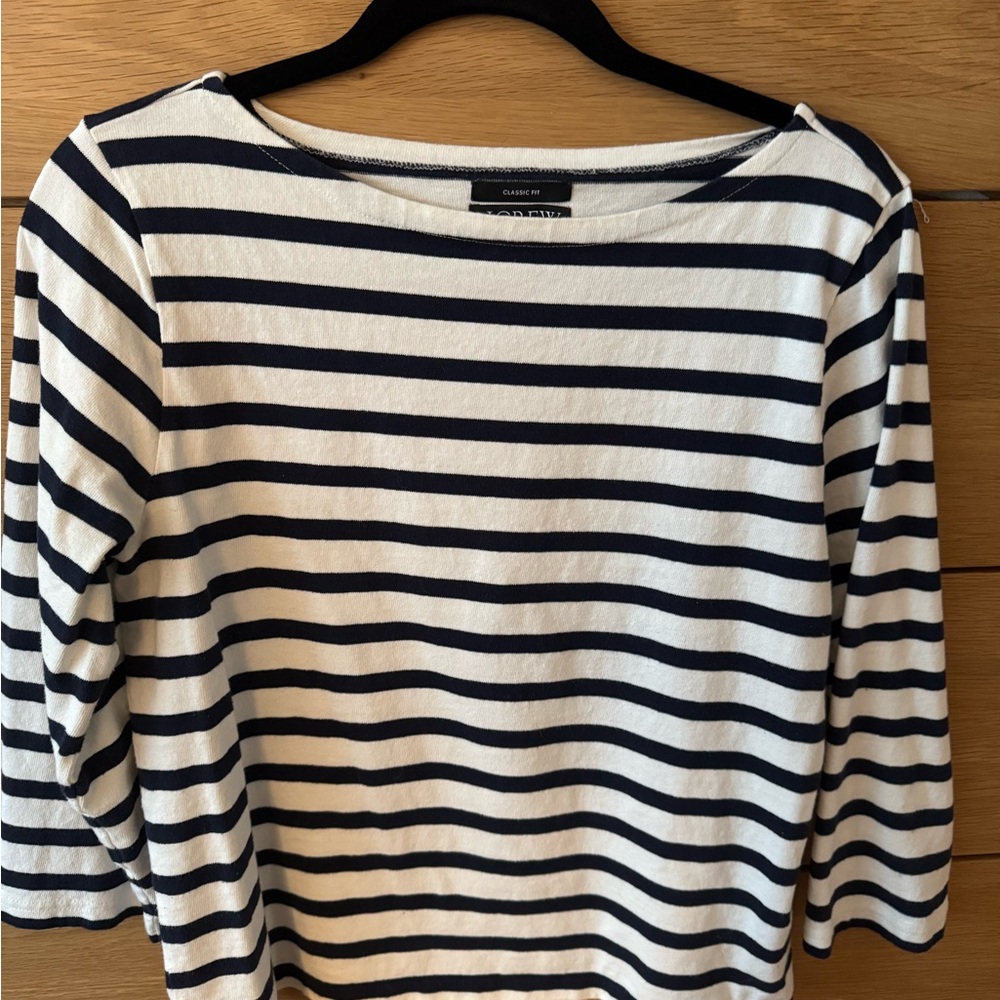 Striped Boatneck Long-Sleeve Top - Navy & White